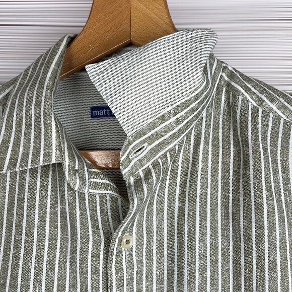 Matt Totillo Linen - Cotton Blend Button Down Shirt Striped, Long Sleeves - Picture 4 of 11